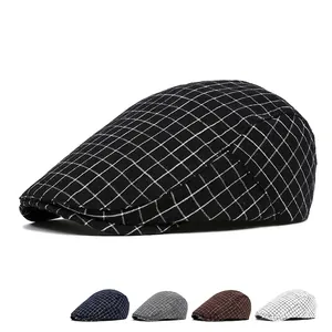 Classic checkered flat cap for men and women featuring five retro British color options