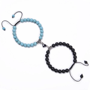 Magnetic Heart Couple Bracelets Natural Stone Turquoise Tiger Eye Lava Beads Adjustable Woven Rope For Lovers Friends