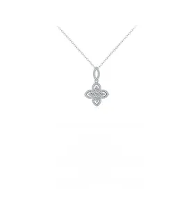 Macro shot of S925 sterling silver necklace featuring a sparkling clover flower pendant