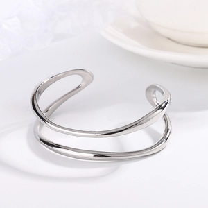 Brazalete Geométrico De Doble Capa Mobius Cobre Ajustable Minimalista Línea Irregular Joyas De Moda Para Mujer