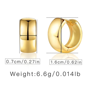 Detailed view of 18K gold plated wide hoop earrings with size and weight measurements