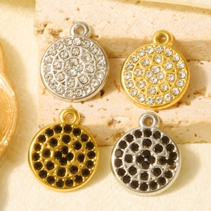Set of four minimalist 304 stainless steel round pendants with rhinestones in gold and silver