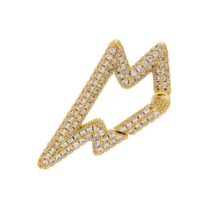 Luxurious gold-plated brass lightning bolt pendant with full pave zircon crystals