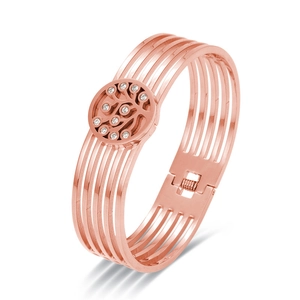 Rose gold hollow multi-layer bracelet with sparkling diamond-encrusted tree of life disk