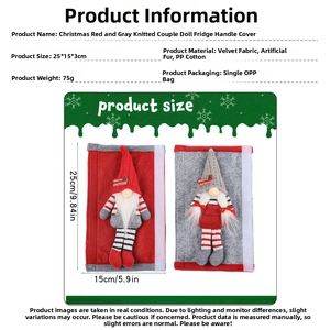 Detailed size chart for Christmas red and grey gnome refrigerator handle covers