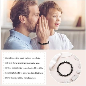 Men's natural stone beaded bracelet with metal accent in a heartfelt gift box for father