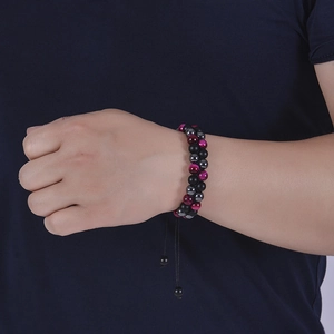 Three-layer braided tiger eye bead bracelet with adjustable drawstrings for men and women