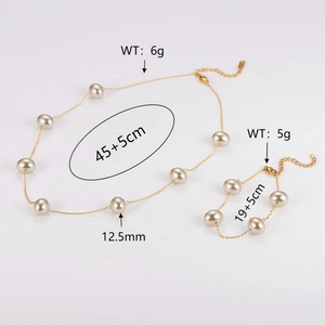 Vintage Artificial Pearl Necklace And Bracelet Stainless Steel Jewelry Elegant For Women Adjustable Gold Silver Plated Style