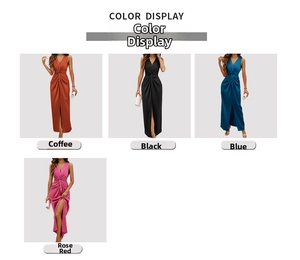 Color display of elegant V-neck sleeveless twist waist maxi dresses in four chic shades