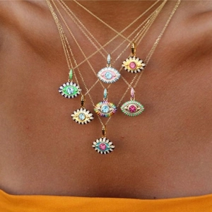 Evil Eye Necklace Pendant Stainless Steel 18K Gold Plated Enamel Crystal Lucky Protection Retro Boho Jewelry For Women