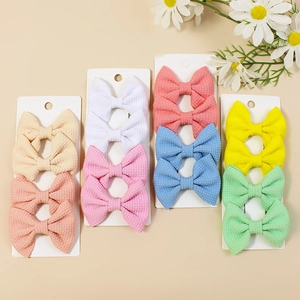 Handmade Waffle Texture Bow Hair Clips Polyester Ribbon Alligator Clips Sweet Hair Accessories For Girls Children Kids