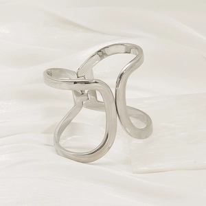 Polished silver geometric hollow cuff bracelet with minimalist open design for women