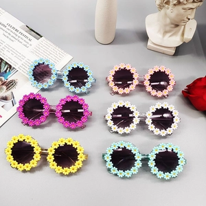 Set of six daisy flower round children sunglasses in various pastel colors for girls