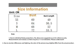 Size chart for tie-dye sports tank top showing measurements in centimeters from XS to L