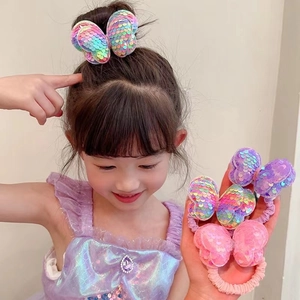 Sparkly sequin butterfly hair ties for girls with high elasticity and colorful design