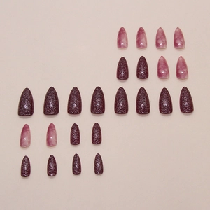 Purple glitter and marble texture stiletto press-on nails set with 24 pieces