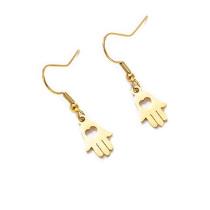 Polished Hamsa Hand Heart Dangle Earrings Alloy Geometric Hand Of Fatima Drop Hook Earrings For Women Fashion Jewelry