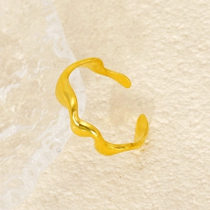 Minimalist gold wave wavy open ring with high-polished metallic finish for women