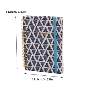 Portable A6 spiral notebook with blue triangle pattern and Smile text, 5.83x4.53 inches