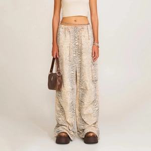 Pantalon Cargo Imprimé Serpent Coton Jambe Large Décontracté Taille Haute Streetwear Pour Femmes