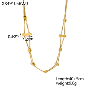 Dual-strand gold minimalist necklace with polished rectangular slider pendants