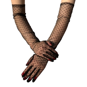 Elegant long black polka dot mesh gloves for women wedding bridal party accessories