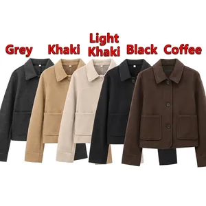 Women's minimalist soft jacket with lapel and pockets in five assorted colors