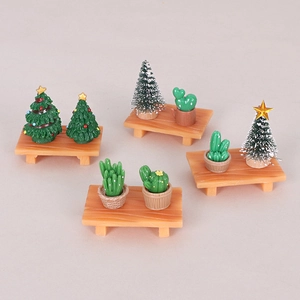 Miniature Christmas Tree Cactus Desk Ornaments Resin Plastic Simulation DIY Scene Accessories Festive Holiday Home Decor