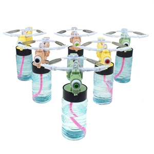 Crossbow style bubble gun toy for kids in multiple vibrant colors with transparent blue bottles