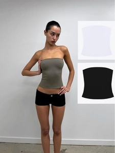 Top A Tubo Sexy Donna Alta Elasticità Nylon Spandex Slim Fit Senza Spalline Bandeau Tinta Unita Per Estate Sport Casual