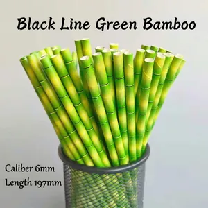 Bamboo pattern biodegradable paper straws bundle with 6mm diameter and 197mm length