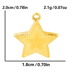 Gold star pendant in 304 stainless steel with dimensions 2.0x1.8cm and 2.1g weight