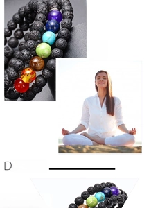 Détail du bracelet chakra en pierre de lave noire avec diffuseur d'huiles essentielles