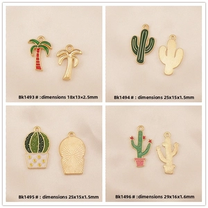 Detailed front and back view of alloy enamel tropical plant charms for jewelry making