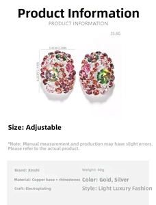 Detail showing dimensions and weight of round crystal clip-on earrings with pink stones