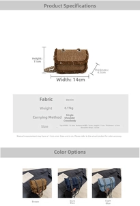 Detailed size chart for kids denim crossbody bag with strap and body measurements
