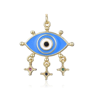 Vintage Turkish Evil Eye pendant with gold plating and colorful star tassel charms