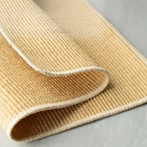 Natural sisal rug for living room with woven texture and durable non-slip fabric border