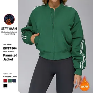 Giacca Bomber Sportiva Donna Antivento Cerniera Poliestere Capispalla Con Strisce E Tasche Casual Atletico