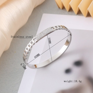 Hollow watchband style stainless steel bracelet with rhinestones for women