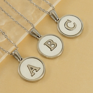 Necklace Round Letter Stainless Steel White Mother Of Artificial Pearl Initial Pendant Jewelry Fashion Versatile Women