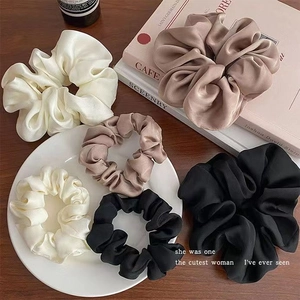 Elegant satin scrunchies in cream and black tones, set of large and small sizes