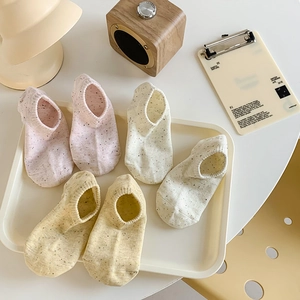 Set of 3 pairs of low-cut speckled knit invisible socks in pink, cream, and yellow colors