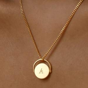 Spinning Initial Letter Necklace Stainless Steel Round Coin Alphabet Pendant Fashion Jewelry For Women