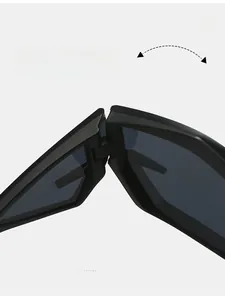 Macro shot of durable metal hinges and thick black frames of cat eye sunglasses