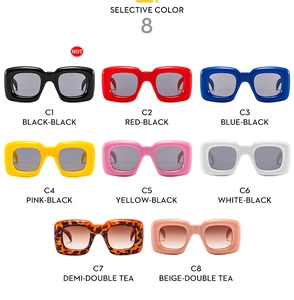 Selective color grid of bubble square children sunglasses in eight vibrant retro frames