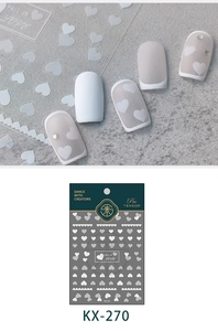 Macro view of KX-270 white heart nail stickers and 5D wavy lines for manicure art