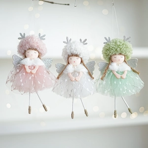 Christmas Angel Doll Hanging Ornaments Plush Mesh Fairy With Sequins Wings Antlers Festive Tree Decoration Cute Holiday Gift