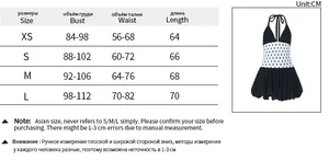 Size guide table for polka dot V-neck dress including bust and waist measurements