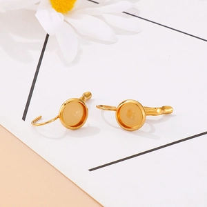 Minimalist gold titanium steel hoop earring base settings for custom jewelry stones